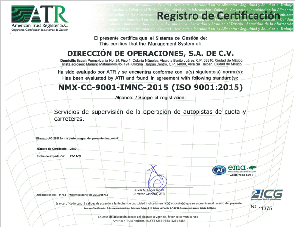 REGISTRO DE CERTIFICACIÓN-CIAO CARRETERAS